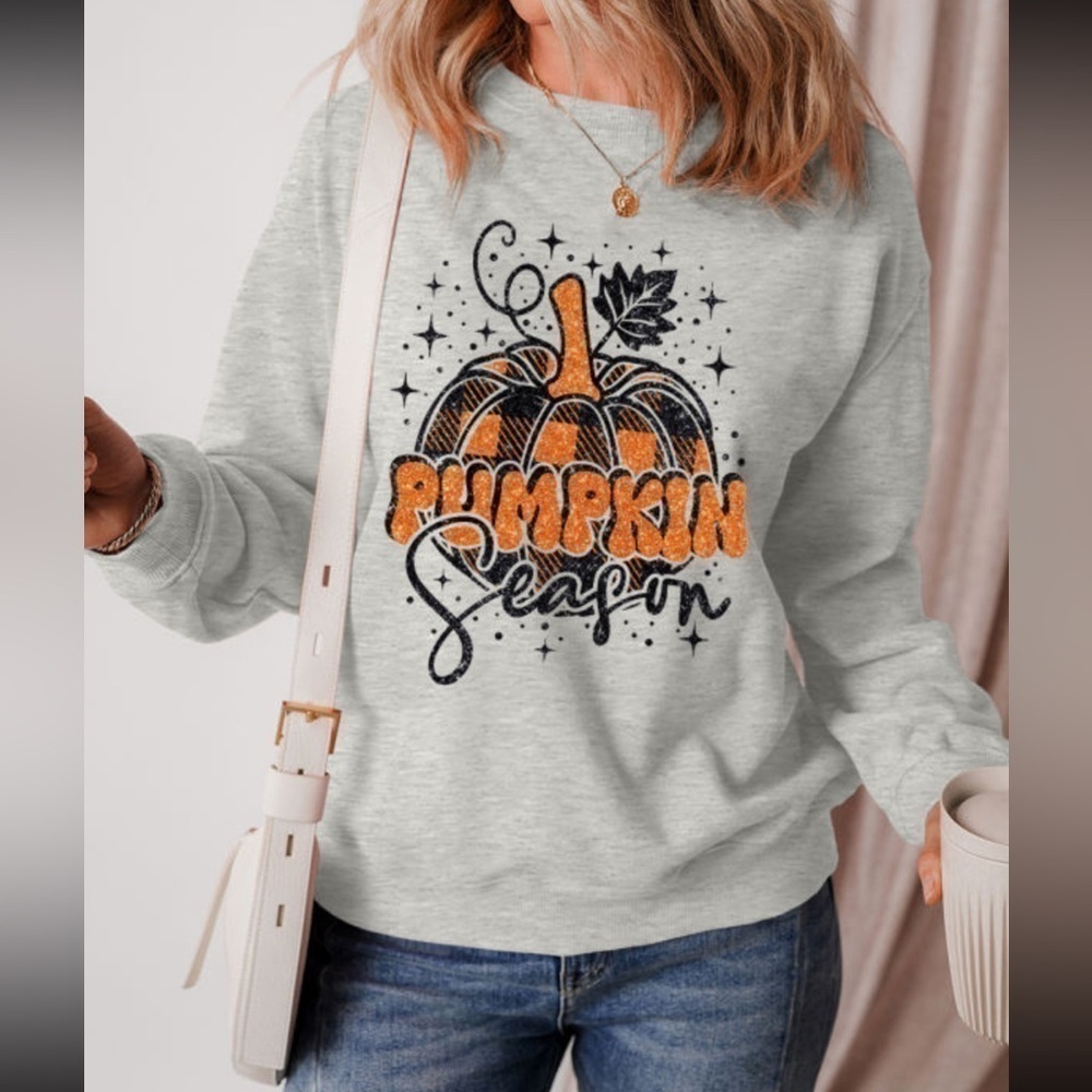 Gray Thanksgiving pumpkin season drop shoulder sweatshirt women’s size Large